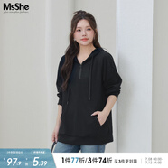 MsShe【新氧棉連帽衛(wèi)衣】大碼女裝春裝胖mm針織寬松女上衣 黑色現(xiàn)貨 4XL