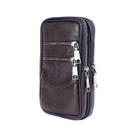 布潮喵新款頭層牛皮加厚穿皮帶手機包6.5寸7寸真皮智能手機套工地干活用 棕色豎款樹(shù)脂拉鏈