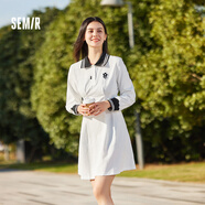 Semir森馬連衣裙女polo領(lǐng)撞色學(xué)院風(fēng)春季刺繡肌理短裙文藝溫柔 本白10102 XL