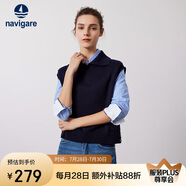 Navigare意大利小帆船翻領(lǐng)背心毛衣女無(wú)袖針織衫2334923501 藍(lán) L 