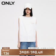 ONLYONLY夏季時(shí)尚簡(jiǎn)約圓領(lǐng)刺繡寬松背心無(wú)袖T恤女|124101084 S00 白色 XS 155/76A