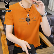 花花公子（PLAYBOY）短袖t恤男棉質(zhì)高端刺繡夏裝上衣男裝半袖體恤衫 5502橘紅色 M (95-115)