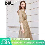 百圖betu女裝春季新款連衣裙復(fù)古寬松法式收腰顯瘦連衣裙2402T84 卡其色 XS