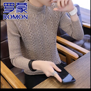 羅蒙（ROMON）純正羊毛男士半高領(lǐng)套頭毛衣韓版潮流時(shí)尚修身加絨加厚青年針織衫 卡其色 鏈條 M 建議90斤-120斤
