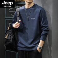 JEEP SPIRIT夏季美式重磅短袖t恤男2025新款ins潮流休閑落肩半袖上衣純色體恤 藏青色長(cháng)袖 M 合適體重110-130斤