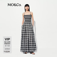 MO&Co.連衣裙2025夏新品輕薄天絲綿羊毛抹胸高腰吊帶裙長裙MBE2DRS091 黑白格色 XS /155