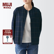 無印良品（MUJI）女式 法蘭絨 立領襯衫 格子內(nèi)搭 襯衣 純棉全棉 女士秋款BCB19C1A 深藏青色格紋 S (155/80A)