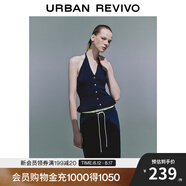 UR2025夏季新款女裝掛脖系帶露背無袖針織開衫UYU950087 藏青 (修身款) XL