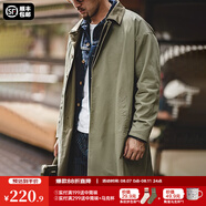 馬登工裝美式休閑撞色巴爾瑪肯風(fēng)衣男重磅寬松中長款大衣外套秋季 軍綠色 M