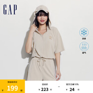 Gap女裝夏季涼感透氣連帽修身短袖連體衣時(shí)尚短褲430392 米色 L (170/88A) 亞洲尺碼