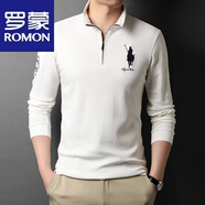 羅蒙（ROMON）100%新疆棉長袖T恤男商務(wù)休閑體恤上衣中年春秋季男裝立領(lǐng)打底衫t 米白99630 半拉鏈 XL 175
