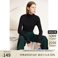 AMII秋冬新款100全羊毛毛衣堆堆領(lǐng)高領(lǐng)套頭上衣女打底針織衫 黑色 155/80A/S