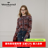 卓雅周末（JORYA weekend）孟子義同款|2024冬新款復(fù)古格紋流蘇蝴蝶結(jié)馬海毛針織衫 紅藍(lán)格 M
