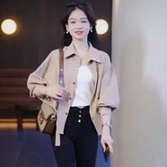 南啵丸2025秋冬絲絨加厚格紋外衣女士寬松修身上衣設計蝙蝠袖保暖襯衫時(shí) 1055#卡其色【不加絨】 M _【85-100斤】