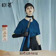 日著(zhù)原創(chuàng  )設計女裝2024夏季新款簡(jiǎn)約短袖上衣殘月植絨印花T恤 殘夜藍 XL