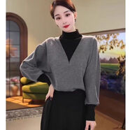歐貨高級感假兩件拼色蝙蝠衫毛衣女2025秋冬新款半高領(lǐng)針織衫上衣 灰色 M