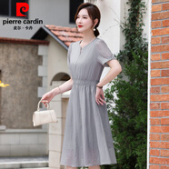皮爾卡丹（pierre cardin）連衣裙新款女夏季輕奢感小個子法式氣質(zhì)收腰顯瘦夏天泡泡裙子 灰色 2XL 建議120-140斤