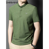EMPORIO ARMANI EA7阿瑪尼?！ばQ·絲短袖t恤男士夏季立領(lǐng)半袖中國(guó)風(fēng)中式冰·絲體恤衫 綠色 2XL 180