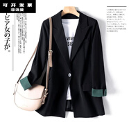 秋季加肥加大碼西裝外套女胖妹妹中長(cháng)款新款寬松時(shí)尚顯瘦網(wǎng)紅小西服 黑色綠色袖口 4XL 【建議180-200斤】