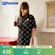 FILA FUSION 斐樂潮牌女子針織連衣裙夏新款寬松潮流運(yùn)動裙子 深黑-BK（寬松版） S 160/80A