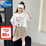 迪士尼（Disney）童裝女童套裝夏季2024新款中大童女孩夏裝扎染純棉短袖T恤半身裙 米咖色R53款 140 建議身高130-140cm年齡9-10歲