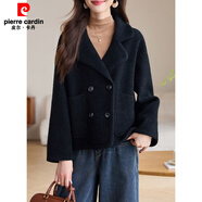 皮爾卡丹（pierre cardin）2024新款復(fù)古雙排扣加厚毛呢短外套秋冬女裝黑色長(zhǎng)袖外搭御姐風(fēng) 黑色大翻領(lǐng)外套4?？?M 90-102斤