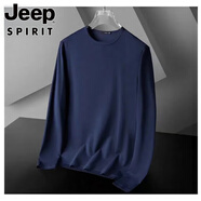 吉普（JEEP）秋季新款長袖t恤男純色打底衫白色內(nèi)搭休閑百搭圓領(lǐng)簡約體恤情侶 寶藍色長袖 M