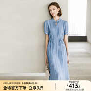 顏域新中式女裝連衣裙2024新款夏裝優(yōu)雅氣質(zhì)百褶裙短袖中長款裙子 藍色 XXL/44