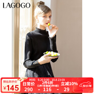 LAGOGO【抗起球】黑色A字收腰連衣裙女拉谷谷秋冬新款赫本網(wǎng)紗裙 黑色(W1) M 160/38
