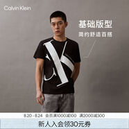 Calvin Klein Jeans夏季男女情侶中性ck純棉醒目大字母印花圓領(lǐng)短袖T恤J318471 BEH-黑色 S （推薦120-135斤）