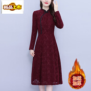 初徑喜婆婆婚宴禮服結婚冬天喜服母高端大氣中式禮服秋冬季款 紅色 2XL 116-125