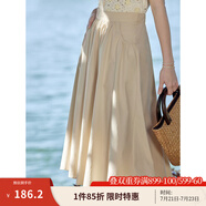 茵曼（INMAN）休閑半身裙2025夏女裝新款松緊高腰寬松A字小個子中長白半裙子 卡其杏-K18322222 L