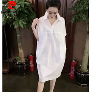 皮爾卡丹短袖襯衫女襯衣裙2025洋氣時尚氣質(zhì)韓版寬松網(wǎng)紅夏季直筒連衣裙 白色 短款 2XL 建議130/145斤