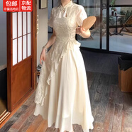緋垚國(guó)風(fēng)新中式連衣裙旗袍流蘇繡花女秋季七夕禮物品不規(guī)則收腰長(zhǎng)裙子 【米白色（流蘇款）】 M