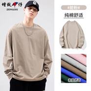 增致牛仔（ZENGZHI）夏季男士T恤美式短袖男款圓領(lǐng)半袖簡約白色體恤男裝休閑寬松上衣 SD0030-卡其色_【官方】 2XL