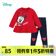 迪士尼童裝兒童衛(wèi)衣套裝卡通休閑套裝 女童米妮大紅223T1432 100