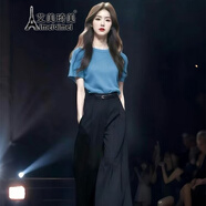 艾美琦美（AIMEIQIMEI）休閑褲通勤職業(yè)夏裝冰絲衣服女裝套裝2025年新款夏季顯瘦闊腿褲子 褲子 XL