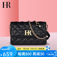 HR赫蓮娜女包單肩斜跨包小香風(fēng)頭層牛皮菱格鏈條包高級(jí)感生日禮物 黑色【大號(hào)】