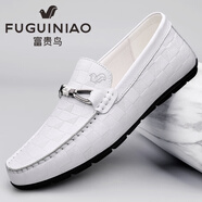 富貴鳥(niǎo)男鞋秋季新款真皮商務(wù)休閑皮鞋男白色軟底舒適透氣百搭套腳豆豆鞋 白色 蘇國輝FG676 37