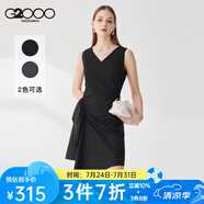 G2000女裝連衣裙2025年春季新款V領不規(guī)則收腰顯瘦時尚潮流連身裙21731 黑色/99 M /36