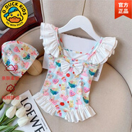 G.DUCKKIDS品牌童裝(現貨)女童連體泳衣夏裝2025新款洋氣兒童長(cháng)袖防曬沙灘游 新升級淺綠色愛(ài)心小兔送泳帽 90