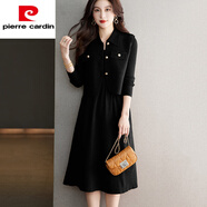 皮爾卡丹（pierre cardin）馬甲針織兩修身顯瘦內(nèi)搭女裝小香風(fēng)時尚洋氣春秋冬減齡連衣裙針織 黑色 M 建議90-斤