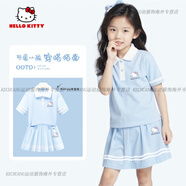 凱蒂貓（hellokitty）女童夏裝洋氣粉色兒童運動套裝女孩短袖裙褲夏季兩件套 【短裙有內(nèi)襯】蒂L乖巧K淡水藍+ 140 cm