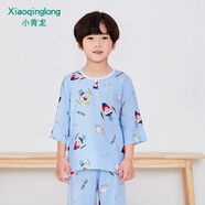 小青龍夏季兒童棉綢睡衣男童女童寶寶綿綢小孩八分薄款空調(diào)套裝 藍色火箭（男寶寶） 170 (建議160-166cm)