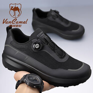 西域駱駝（VANCAMEL）登山鞋男2025秋季透氣網(wǎng)面黑色戶外徒步鞋旋轉紐扣通勤旅游鞋子男 黑色 42