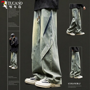 啄木鳥(niǎo)（TUCANO）男士牛仔褲2025新款秋冬季寬松直筒美式高街彎刀闊腿設計感男褲子 復古藍 M 【推薦90-115斤】