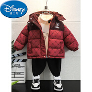 迪士尼（Disney）男童羽絨棉服卡通2024新款痞帥兒童冬季棉衣加厚外套寶寶冬裝棉襖 紅色 110