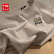 名創(chuàng)優(yōu)品（MINISO）短袖t恤男2025新款運(yùn)動(dòng)冰絲半袖220G重磅純棉寬松圓領(lǐng)男士體恤潮 【220G重磅純棉】卡其(節(jié)奏光盤胸標(biāo)) S /165(體重90-100斤)
