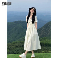 瑪嬌媚（Majiaomei）夏季連衣裙女裝2025年新款溫柔風清純初戀裙甜美v領(lǐng)短袖收腰裙子 連衣裙 M