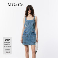 MO&Co.夏工裝風背帶吊帶牛仔連衣裙辣妹摩安珂 牛仔藍色 XS 155